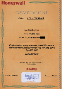 certifikát honeywell